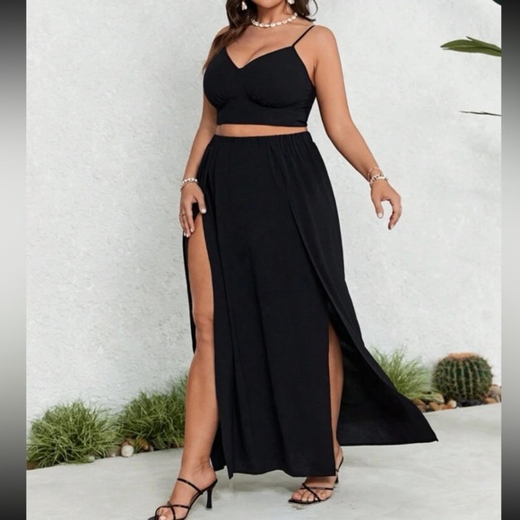 Boho blue tie dye crop top and slit thigh maxi skirt set - Picture 6 of 14